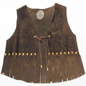 VINTAGE SUEDE LEATHER FRINGED HIPPIE VEST 60'S , DARK  BROWN, MEDIUM